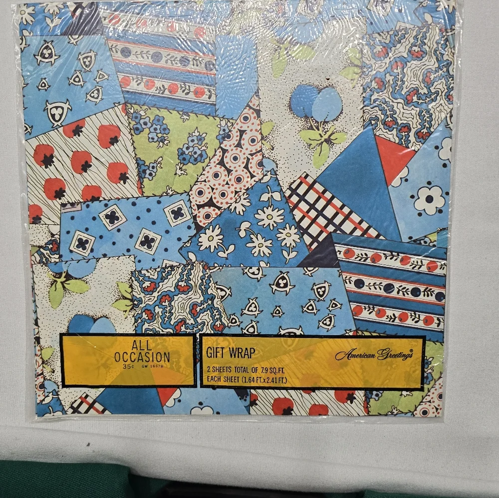 Vintage New American Greetings Assorted Gift Wrap Hollie Hobbie Patchwork Floral
